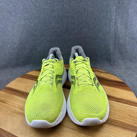Saucony Kinvara 14 Shoes Mens 11 Neon Green Mesh Lightweight Running Sneakers - Picture 3 of 11